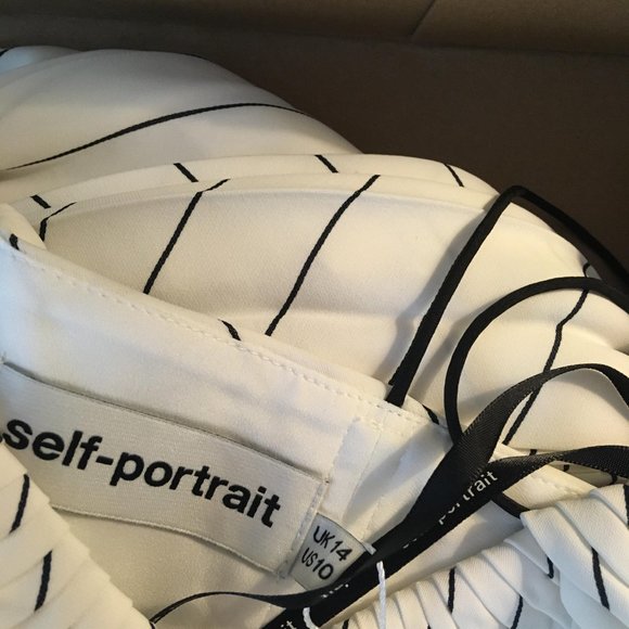 NWT In Box Self Portrait Pleated Stripe Flounce Maxi Strap Dress Blue Midband - Picture 6 of 11